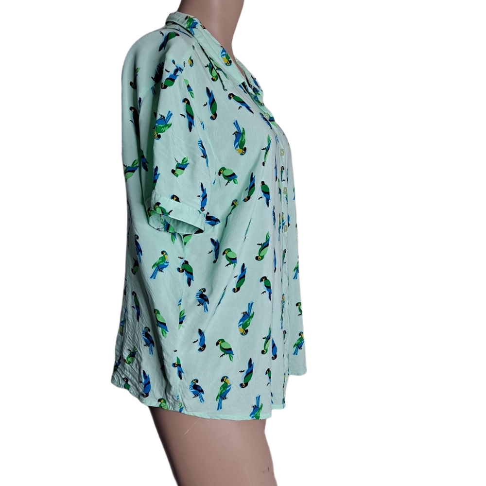 Basic Editions Print Birds Button Down Shirt L - image 4